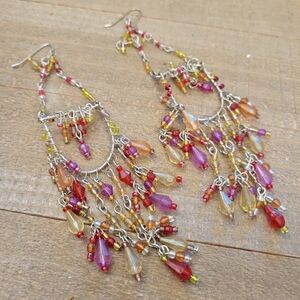 Exquisite Chandelier Hangar Earrings • Colorful Beads on Silvertone